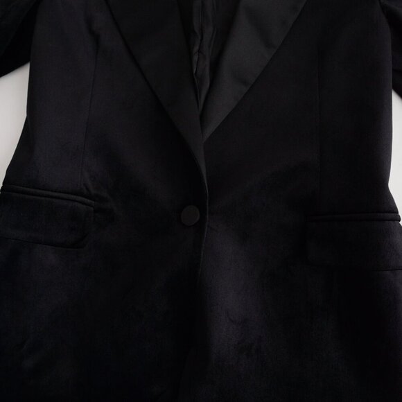Vicolo Black Single Button Velvet Satin Lapel Collar Designer Blazer S - Picture 7 of 14